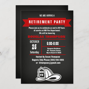 Firefighter Chalkboard Retirement Party Invitation