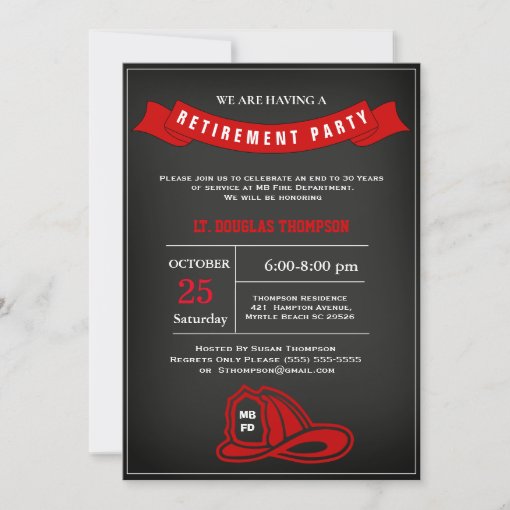 Firefighter Chalkboard Retirement Party Invitation | Zazzle