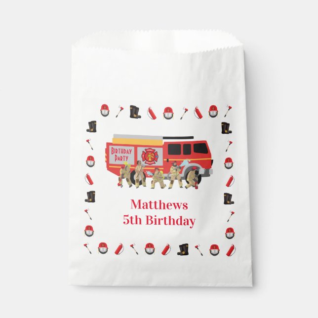 Firefighter Child Birthday Party Theme Design Favor Bag (Front)
