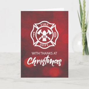 Firefighter Christmas Blessings Thank You Emblem  Card