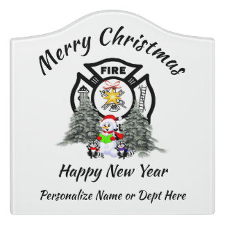 Firefighter Christmas Fire Dept Holiday   Door Sign