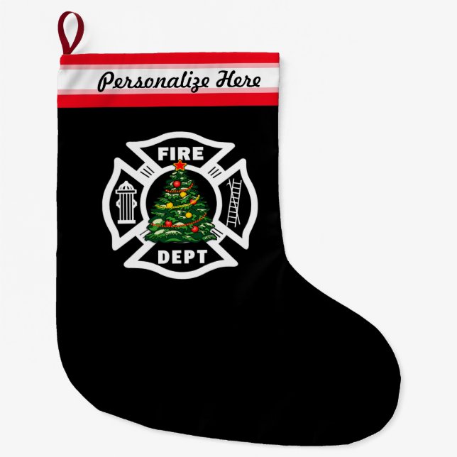 Firefighter Christmas Fire Dept Large Christmas Stocking (Front)
