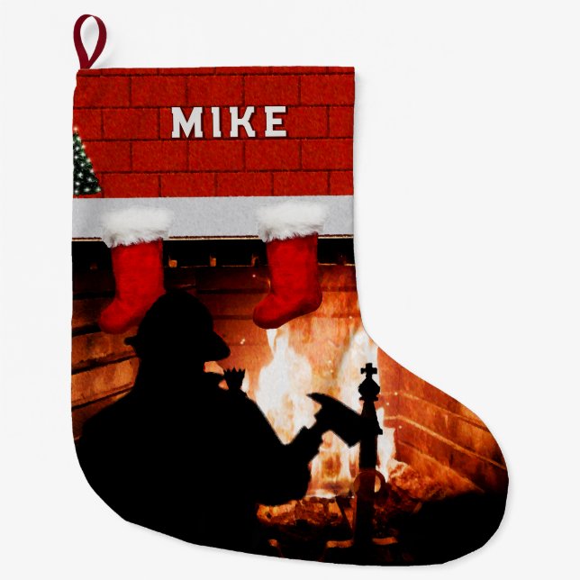 Firefighter Christmas gift Large Christmas Stocking (Front)