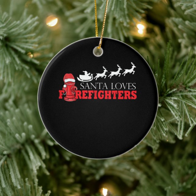Firefighter Christmas Gifts Santa Claus Fireman Ceramic Ornament (Tree)