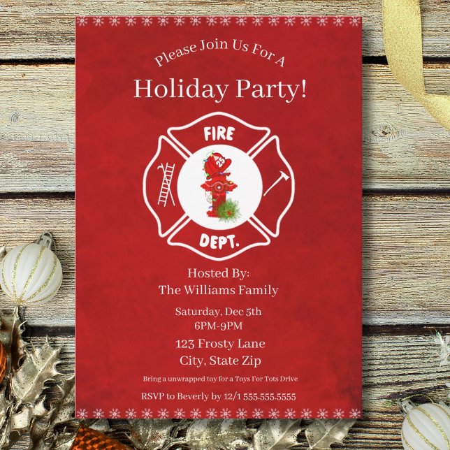 Firefighter Christmas Holiday Party Invitation (Creator Uploaded)