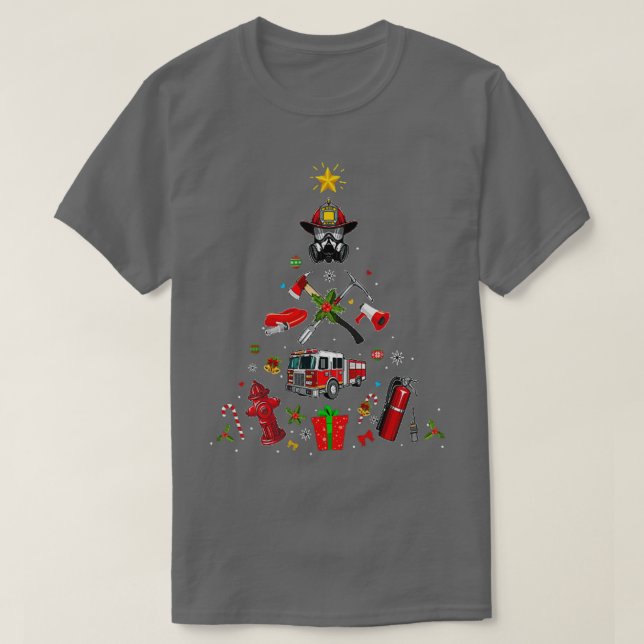 Firefighter Christmas Ornament Tree Xmas Holiday 2 T-Shirt (Design Front)