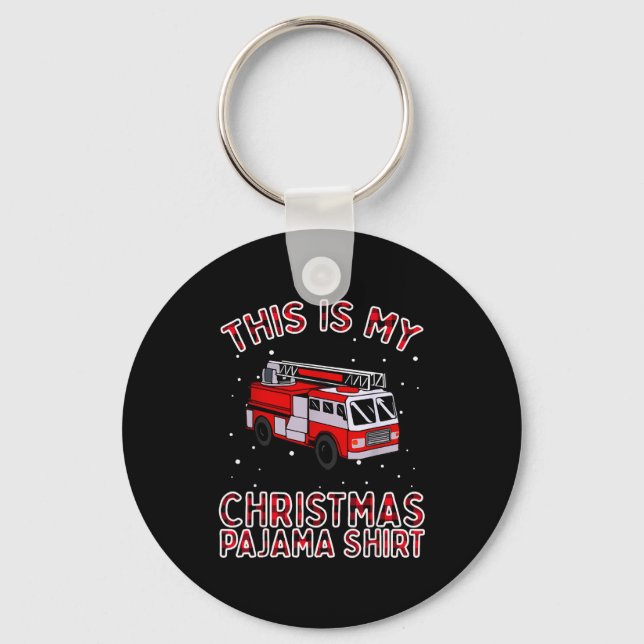 Firefighter Christmas Pajama - Fire Truck Funny Fi Keychain (Front)