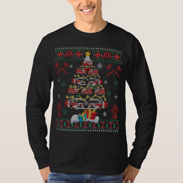 Firefighter Christmas Pajama - Fire Truck Funny Fi T-Shirt (Front)