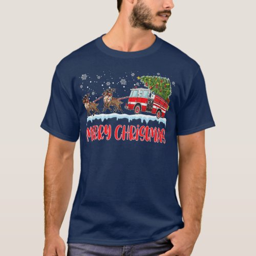 Firefighter Christmas Pajama Merry Xmas Tree Firet T_Shirt