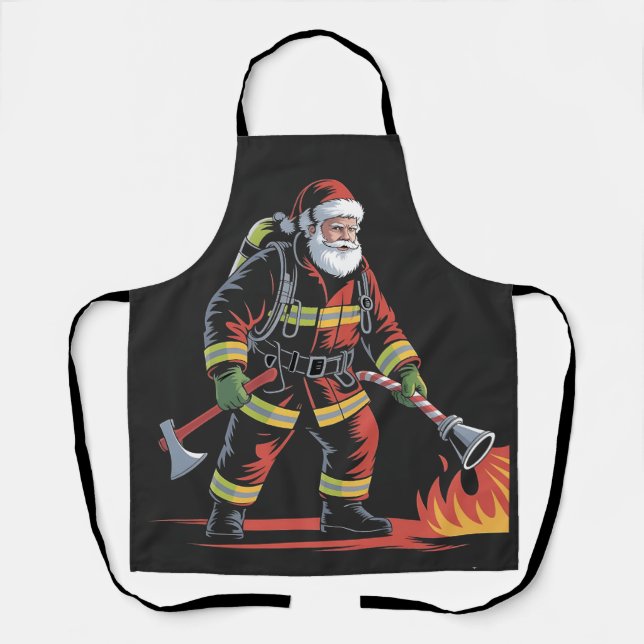 Firefighter Christmas Shirt XMas Funny Santa  Apron (Front)