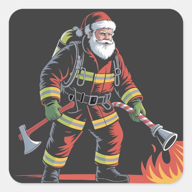 Firefighter Christmas Shirt XMas Funny Santa  Square Sticker (Front)