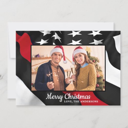 Firefighter Christmas Thin Red Line American Flag Holiday Card
