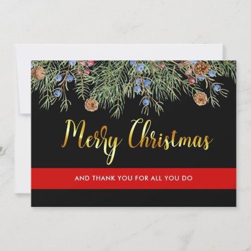 Firefighter Christmas Thin Red Line Thank You Holiday Card