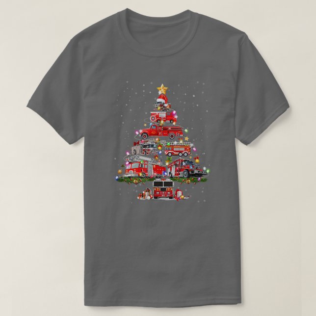 Firefighter Christmas Tree Fire Truck Xmas Fireman T-Shirt (Design Front)