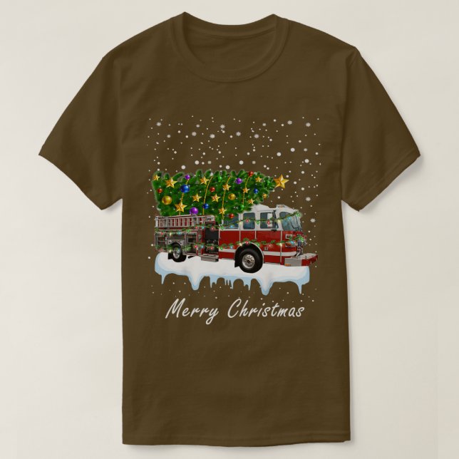 Firefighter Christmas Tree On Truck Fire Xmas 1  T-Shirt (Design Front)