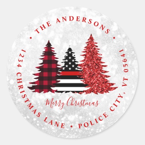 Firefighter Christmas Tree Return Address  Classic Round Sticker