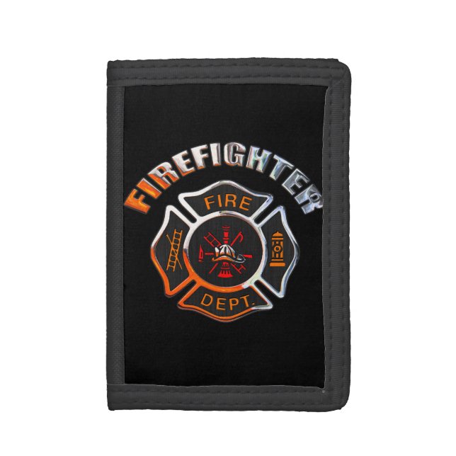 Firefighter Chrome Badge Tri-fold Wallet (Front Vertical)