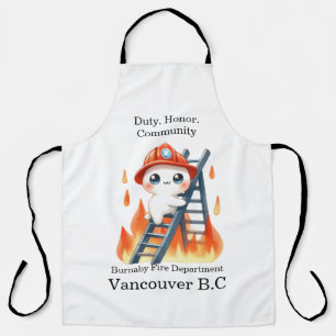 Firefighter climbing ladder at sunset apron