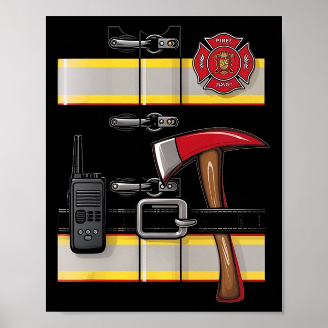 Firefighter Costume Fireman Uniform Axe Radio Hall Poster (Front)