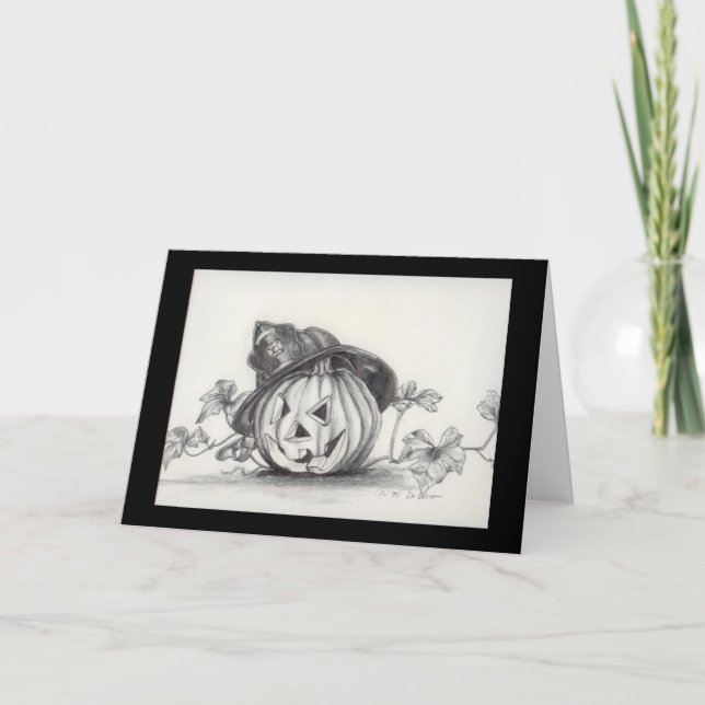 Firefighter costumed pumpkin card (Front)