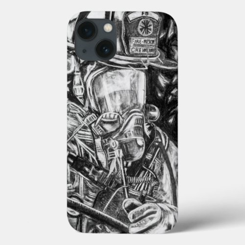 Firefighter _ Courage _ charcoal drawing iPhone 13 Case