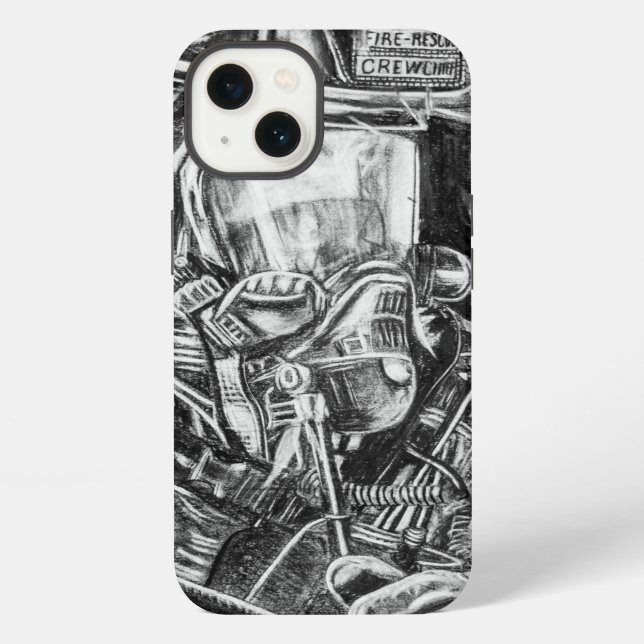 Firefighter - Courage - charcoal drawing Iphone Case (Back)