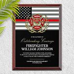 Firefighter Courage Commendation  Award Plaque<br><div class="desc">Personalized firefighter commendation award,  featuring the classic thin red line firefighter flag,  and the Maltese cross.</div>