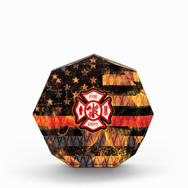 Firefighter Cross and Flames Acrylic Award (Front)