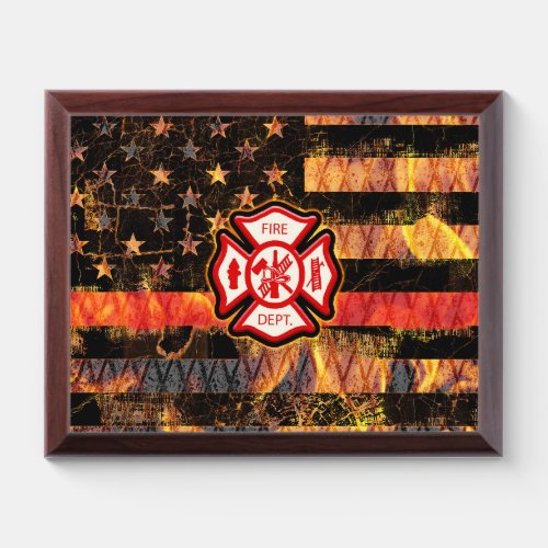 Firefighter Cross and Flames Award Plaque