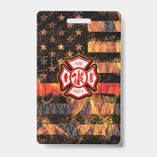 Firefighter Cross and Flames Badge