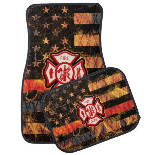 Firefighter Cross and Flames Car Floor Mat