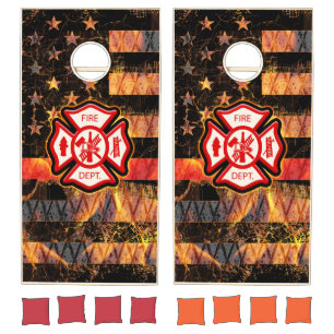 Firefighter Cross and Flames Cornhole Set
