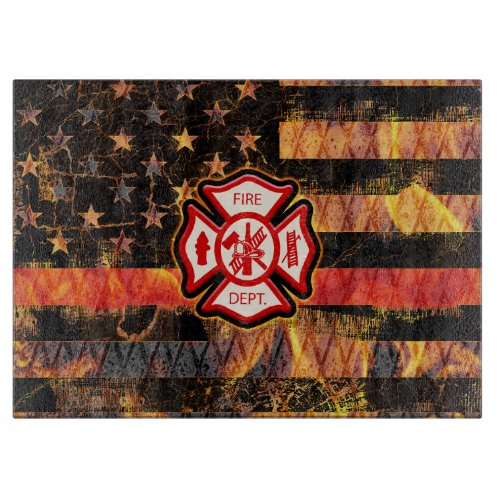 Firefighter Cross and Flames Cutting Board