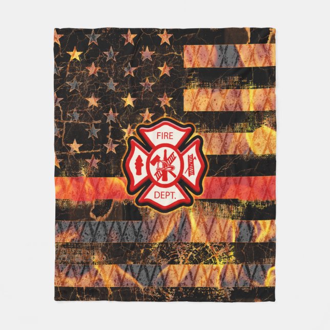 Firefighter Cross and Flames Fleece Blanket (Front)