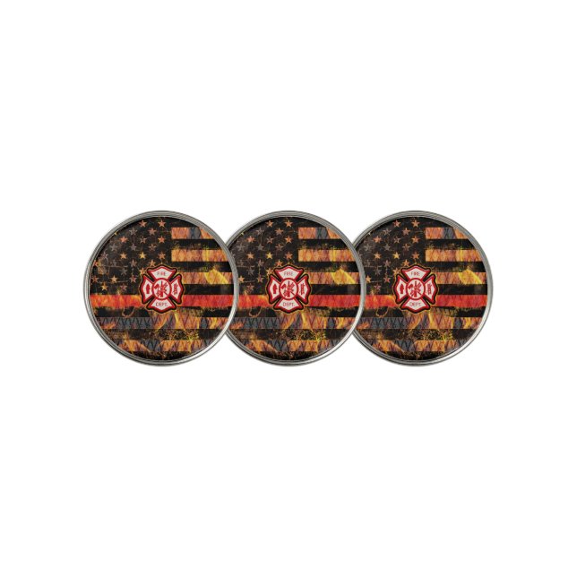 Firefighter Cross and Flames Golf Ball Marker (3 Up)