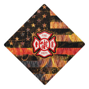 Firefighter Cross and Flames Graduation Cap Topper