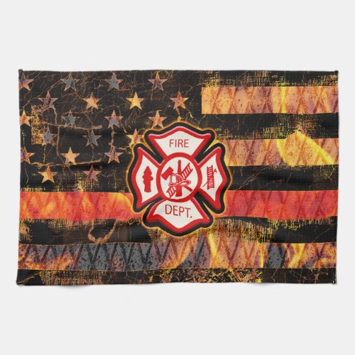 Firefighter Cross and Flames Kitchen Towel