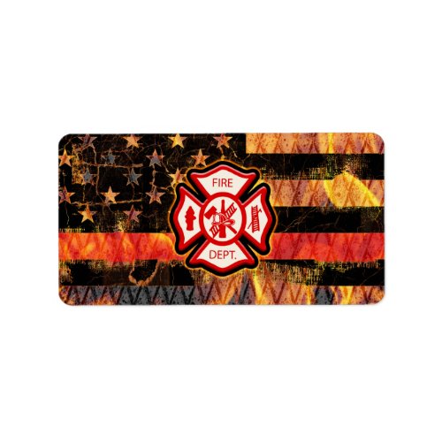 Firefighter Cross and Flames Label