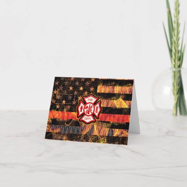 Firefighter Cross and Flames Letterpress Thank You Card (Front)