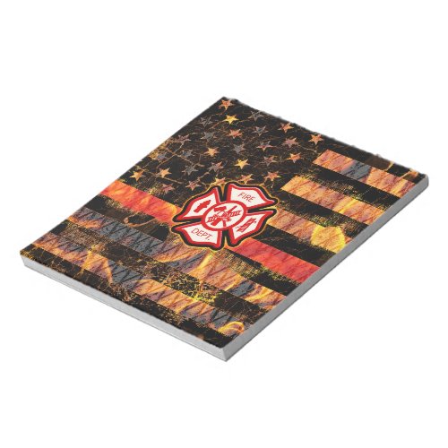 Firefighter Cross and Flames Notepad