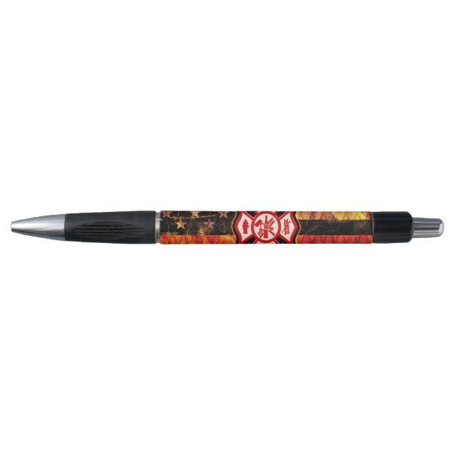 Firefighter Cross and Flames Pen (Front)