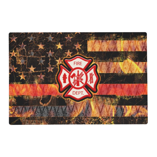 Firefighter Cross and Flames Placemat (Front)
