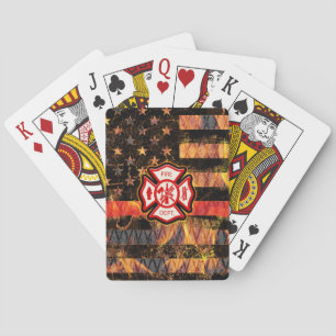Firefighter Cross and Flames Poker Cards