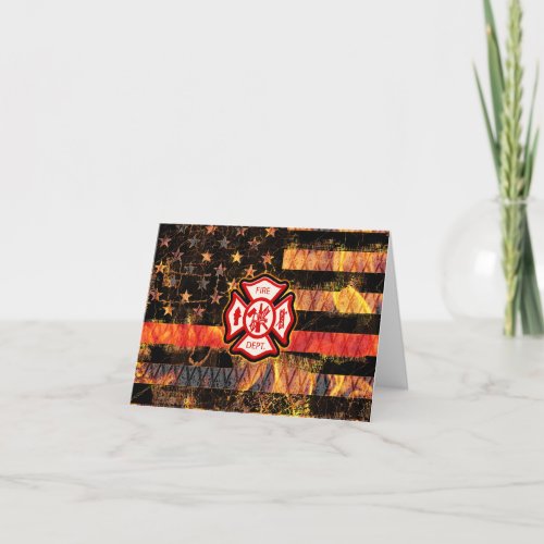 Firefighter Cross and Flames Thank You Card