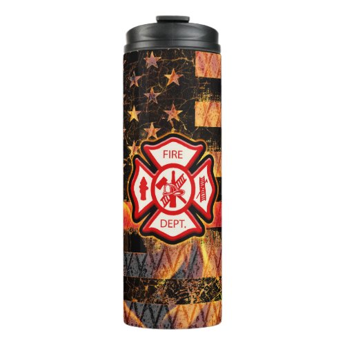 Firefighter Cross and Flames Thermal Tumbler