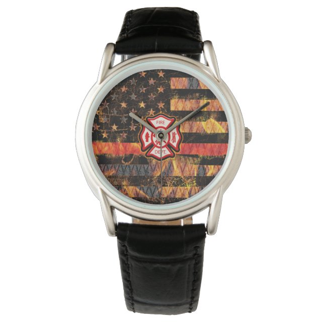 Firefighter Cross and Flames Watch (Front)