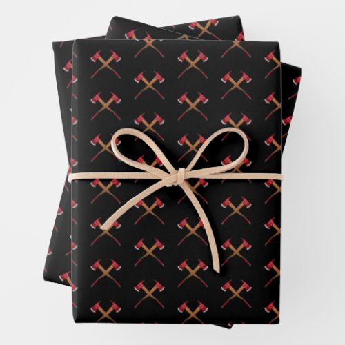 Firefighter Crossed Rescue Axes Fireman Gift Wrapping Paper Sheets