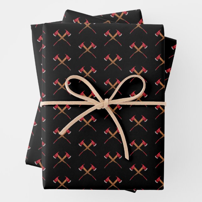Firefighter Crossed Rescue Axes Fireman Gift Wrapping Paper Sheets (In situ)
