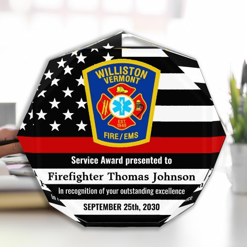 Firefighter Custom Department Logo Red Line Acryli Acrylic Award