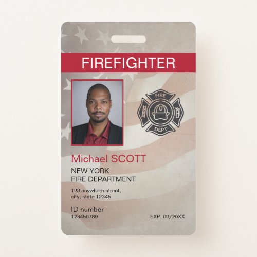Firefighter Custom Employee Photo Barcode ID Badge